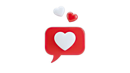3D Hearts Floating Above a Red Speech Bubble on White