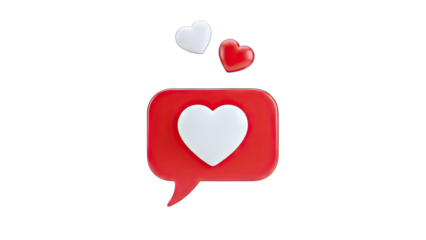 3D Hearts Floating Above a Red Speech Bubble on White