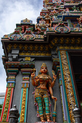 The facade of Sri Maha Mariamman Temple (also known as Wat Khek or Uma Devi Temple) is the main Hindu temple in Bangkok, Thailand
