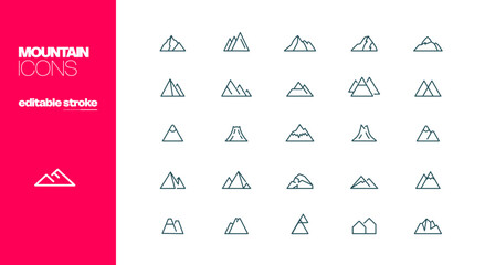 Mountains Icons Editable Stroke