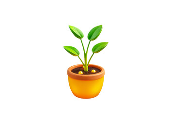 Cute 3D Cartoon Potted Plant with Green Leaves
