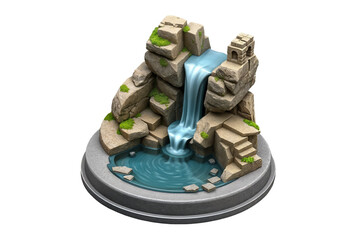 Stylized 3D Waterfall Feature with Rocks and Moss