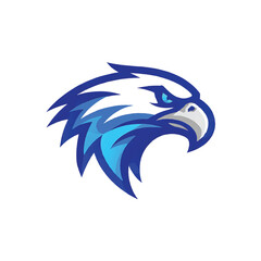 Obraz premium Fierce blue eagle head mascot design for sports teams or modern esports branding on white background