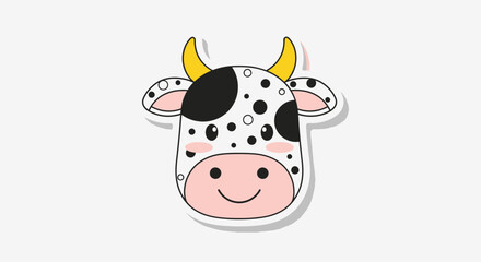 Cute cartoon cow face illustration with cheerful expression and playful horns
