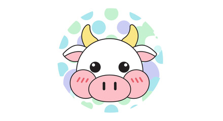 Adorable cartoon cow with exaggerated cute features and colorful background for children's designs