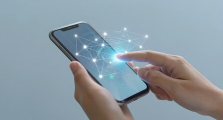 Mobile Connection Network Digital Interface on Smartphone Screen