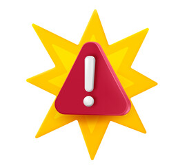 Red heart icon and yellow rays. 3d vector illustration