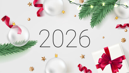 New year illustration with traditional elements and 2026 number. 3d vector illustration