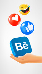 Man using application Behance and collecting reactions. Vector editorial illustration. TURKEY, FETHIYE, November 28, 2025