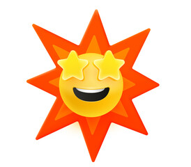 Emoticon with stars. 3d vector illustration