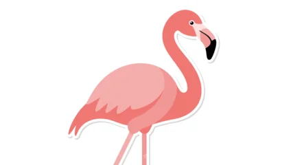 Fototapete Rund Zoo Colorful cartoon illustration of a flamingo standing on one leg against a white background  © ANDRIAN