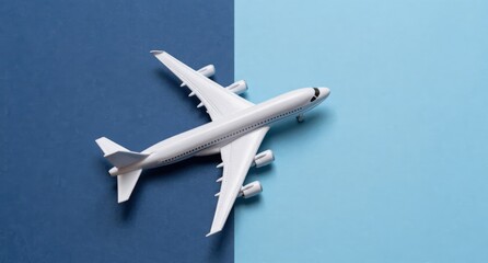 Airplane Model on Blue Background Travel and Aviation Concept