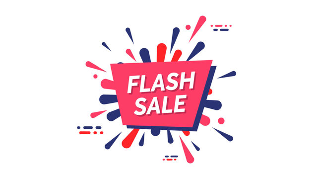Vibrant flash sale banner with dynamic red and blue splatters, announcing a limited-time discount event.