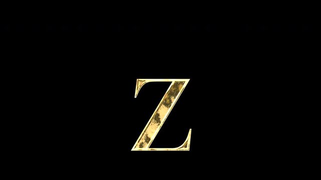 Gold lowercase alphabet &ldquo;z&rdquo;, Serif, light reflecting and patterns shifting, alpha channel
