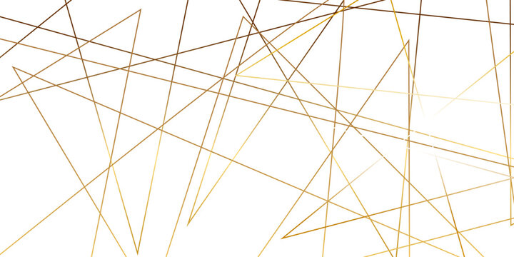 Abstract geometric gold line pattern on white background with thin intersecting metallic strokes, chaotic stripe texture, and modern luxury minimalist vector design