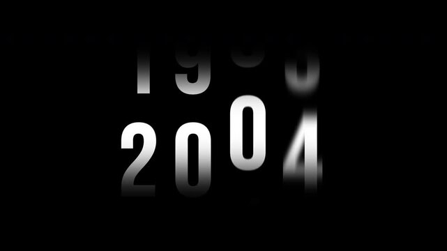 Fast time lapse speed timer showing years changing from 1960 to 2027 on dark background representing historical progress future transition decades passing rapid chronology visual animation and time