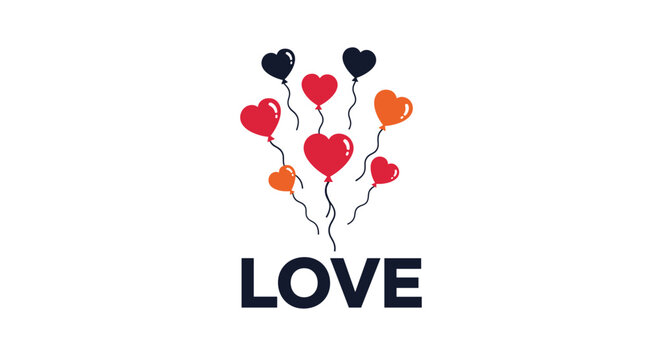 A romantic design with colorful heart-shaped balloons floating above the bold word 'LOVE', perfect for Valentine's Day or wedding invitations. - Powered by Adobe