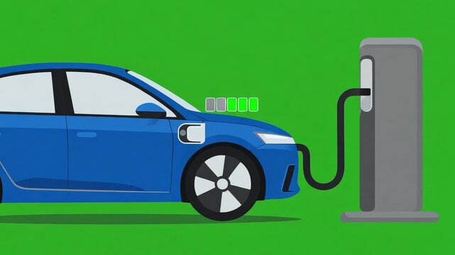 Electric Car Charging Station Illustration Animation on Green Screen for EV and Clean Energy Use