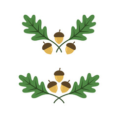 Oak leaf ornament. Logotype. Oak leaves. Wreath of oak leaves. Autumn wreath. Acorn. Oak branch and acorns. Leaf. Floral logo template. Forest. Logo. Acorn with leaves. Decorative painting.