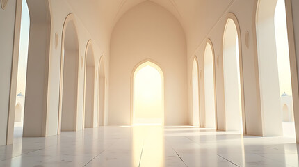 Naklejka premium Minimal Islamic Mosque Interior with Soft Light and Copy Space