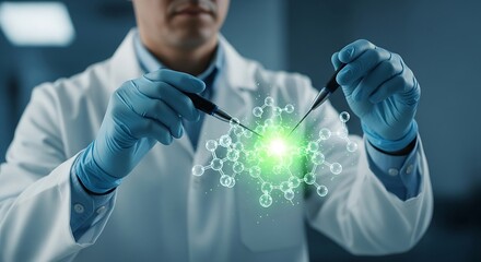 Scientist Examining Molecular Structure of Virus in Laboratory Setting.