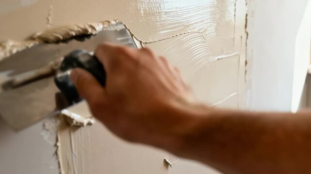 Quickdry drywall compound being troweled smoothly on interior walls for faster finishing in home renovation