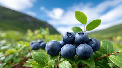 Lush Blueberry Farm Landscape with Beautiful Berries Under Clear Blue Sky