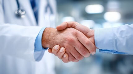 Doctor and Patient Handshake in a Medical Office for Trust and Communication Building