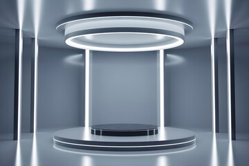 Tech like podium stage with white lights for product display 