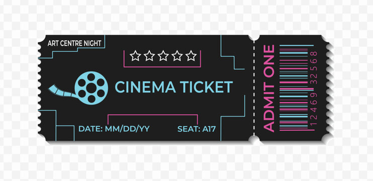 Vintage cinema ticket template isolated paper admit pass entry token classic design