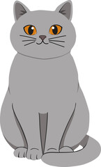 Fototapeta premium Cute Gray British Shorthair Cat Sitting, Vector Illustration for Children's Books, Pet Care, and Seamless Pattern Design Elements