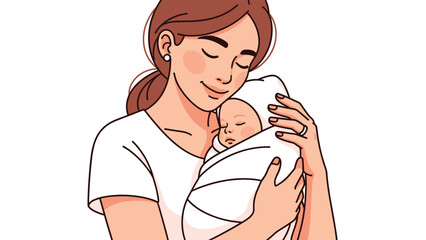 Fototapeta premium Loving mother gently cradles her newborn baby, radiating warmth and tenderness in a beautiful moment of maternal connection.