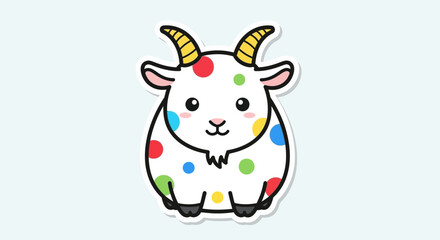 Cute cartoon goat with colorful polka dots and playful expression for kids design