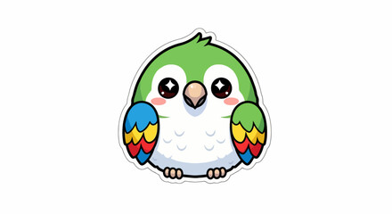 Cute cartoon parrot and owl hybrid with vibrant colors and big expressive eyes illustration for