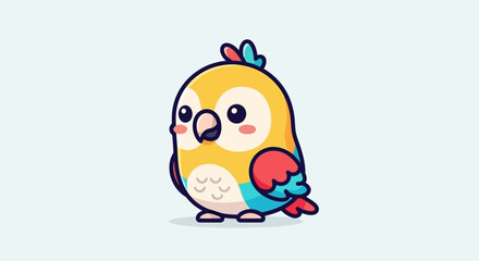 Cute cartoon parrot character with vibrant colors and playful design for children or entertainment