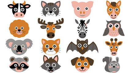 Obraz premium Variety of friendly illustrated animal heads for early childhood development and playful themes