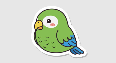 Cute cartoon parrot sticker with expressive features and vibrant colors suitable for various