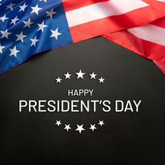 Black background with American flag. Independence day. Website banner and greeting card design template.