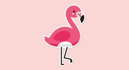 Cute Cartoon Pink Flamingo Illustration with Playful Expression and Simple Design for Kids or