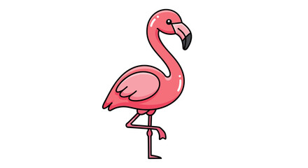 Cute Cartoon Pink Flamingo Standing on One Leg with Bright Colors for Kids or Design Projects