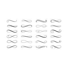 Collection of elegant hand drawn swirls and decorative flourishes in black and white