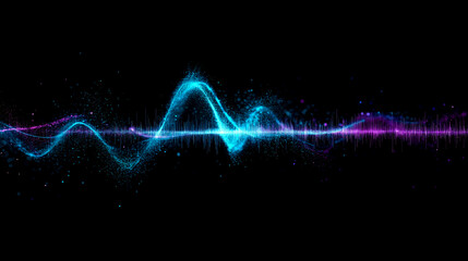 黒背景に輝くネオンカラーのデジタル波形