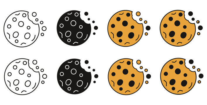 Collection of four different styles of bitten chocolate chip cookie icons presented in a clean grid layout