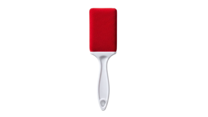 Vibrant red lint roller with silver handle, isolated on transparent background with soft natural lighting and centered composition