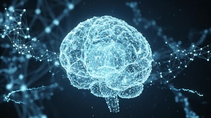 3D brain model glowing with neural network artificial intelligence - Powered by Adobe