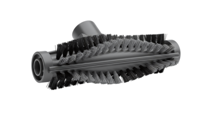 High-quality, detailed, gray, industrial brush with metal core and bristles, centered on transparent background with studio lighting, showcasing texture