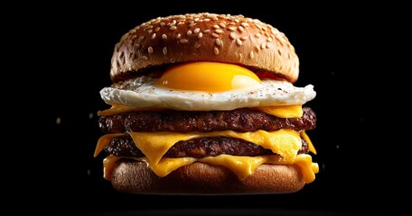 Double Cheeseburger with Fried Egg, Delicious Fast Food