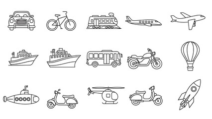 Various transportation modes in simple line art style