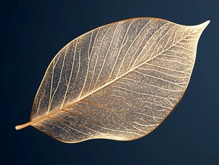 Golden Skeleton Leaf, Dark Background, Closeup