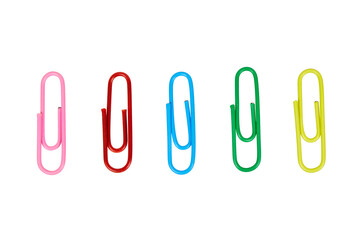 set of colorful paper clips isolated on white or transparent png